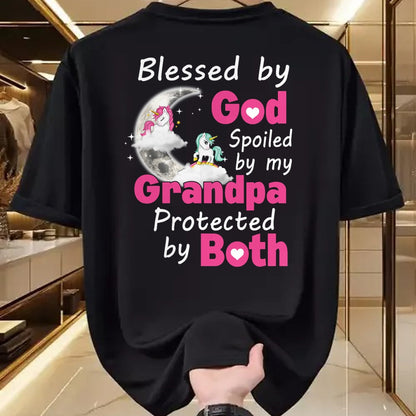 Best Wife Shirt, Wife and Husband Unisex T-Shirt/Hoodie/Sweatshirt HLT00 - Blessed By God Spoiled By My Grandpa Protected By Both T-Shirt