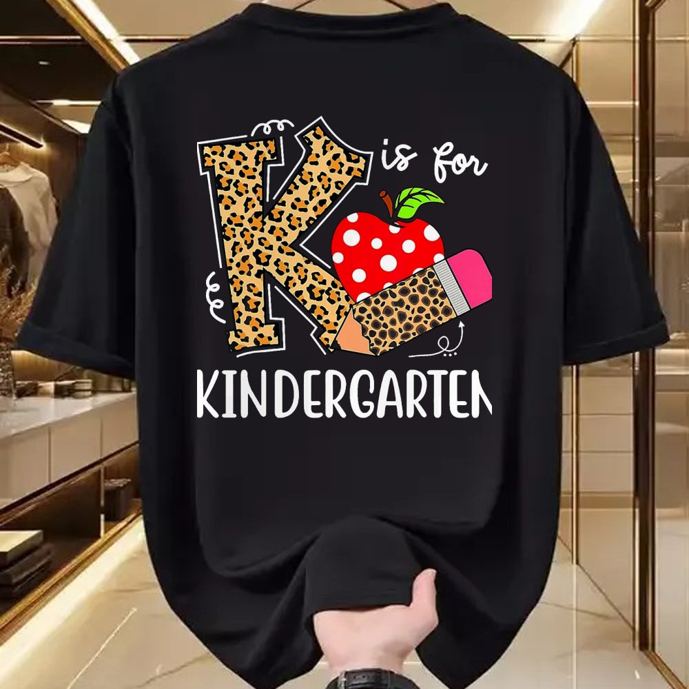 Best Student Shirt, Funny Back To School UnisexT-Shirt/Hoodie/Sweatshirt HLT00 - K is for Kindergarten Teacher Leopard Back to School Children T-Shirt, Men, Black, 3X-Large