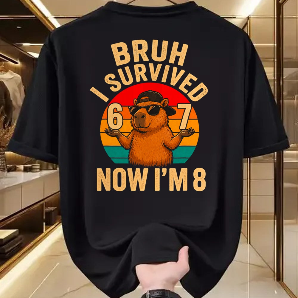 Cute Capybara Shirt, Funny Capybara UnisexT-Shirt/Hoodie/Sweatshirt HLT00 - Bruh I Survived 6 7 Now Im 8 Funny Capybara 8th Birthday Boy T-Shirt