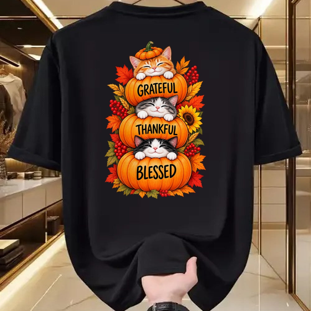 Best Thanksgiving Family Shirt , Funny Thanksgiving UnisexT-Shirt/Hoodie/Sweatshirt HLT00 - Grateful Thankful Blessed Cats Pumpkin Thanksgiving Fall T-Shirt