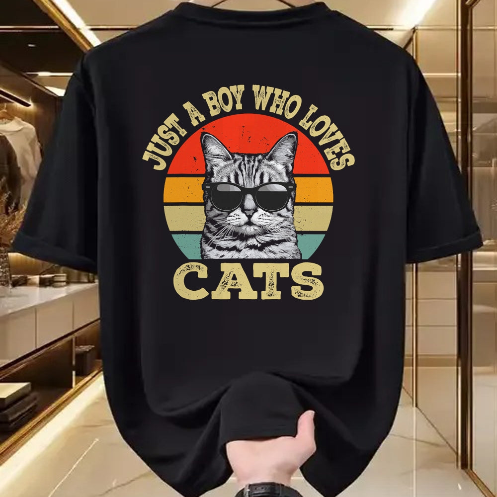 Cat Love Shirt, Funny Cat Lover Gift UnisexT-Shirt/Hoodie/Sweatshirt HLT00 - Vintage Just A Boy Who Loves Cats Boy Kid Cat Lover for Boys T-Shirt