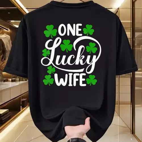 Best Wife Shirt, Wife and Husband Unisex T-Shirt/Hoodie/Sweatshirt HLT00 - Gift for wife T shirt, lucky wife   Womens One Lucky Wife Funny St Patrick's Day Shamrocks V-Neck T-