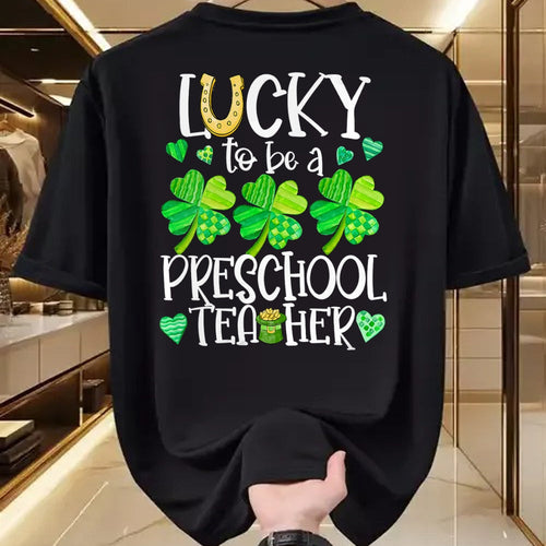 Patrick Day Shirts for Family, Funny Patrick Day shirts, st patrick's day Unisex T-Shirt/Hoodie/Sweatshirt HLT00 - Womens Lucky To Be A Preschool Teacher, St Patrick Day Teachers V-Neck T-Shirt