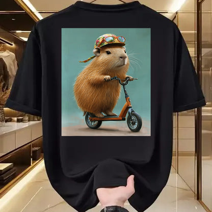Cute Capybara Shirt, Funny Capybara Unisex T-Shirt/Hoodie/Sweatshirt HLT00 - Capybara Riding Scooter with Glasses Funny Graphic T-Shirt