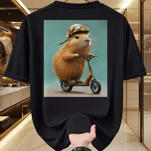 Cute Capybara Shirt, Funny Capybara Unisex T-Shirt/Hoodie/Sweatshirt HLT00 - Capybara Riding Scooter with Glasses Funny Graphic T-Shirt