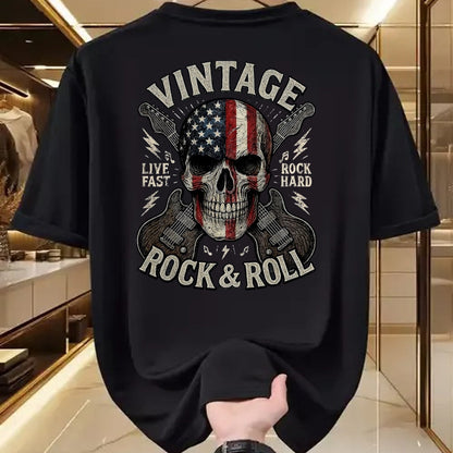 Guitar Lover Shirt, Funny Guitar UnisexT-Shirt/Hoodie/Sweatshirt HLT00 - Vintage Rock Skull American Flag Guitar Retro Rock and Roll T-Shirt, Men, Black, Large