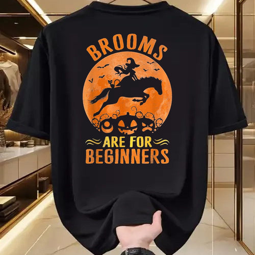Best Horse Lover Shirt , Funny Horse UnisexT-Shirt/Hoodie/Sweatshirt HLT00 - Horses Equestrian Witch Halloween - Brooms are for Beginners T-Shirt, Women, Purple, Large