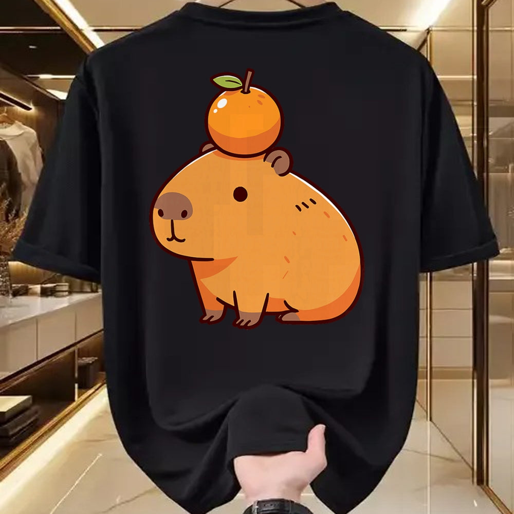 Cute Capybara Shirt, Funny Capybara Unisex T-Shirt/Hoodie/Sweatshirt HLT00 - Capybara with Orange on the Head Capybara T-Shirt