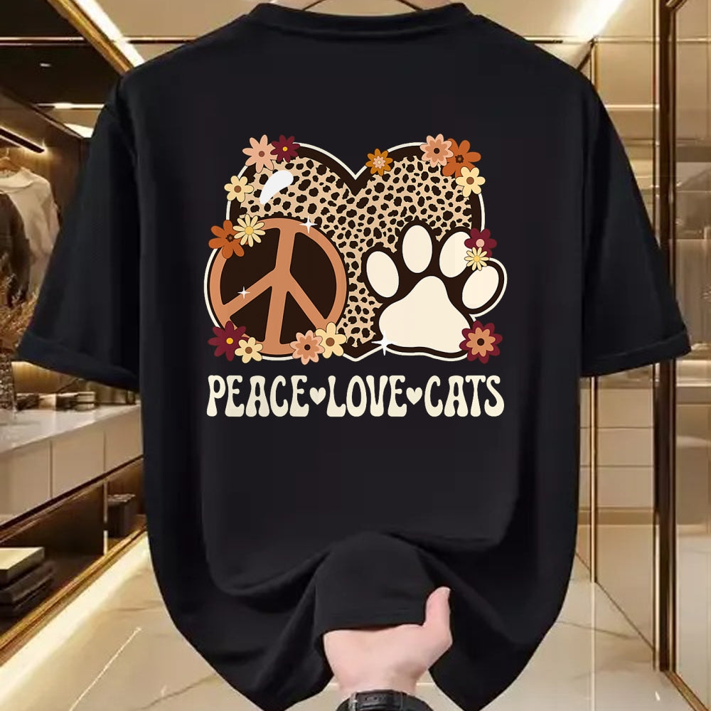 Cat Love Shirt, Funny Cat Lover Gift UnisexT-Shirt/Hoodie/Sweatshirt HLT00 - Peace Love Cats Cheetah Print Women Girl Cat Owner Cat Lover T-Shirt