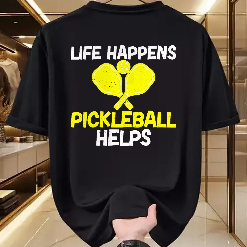Funny Pickleball Shirt, Pickleball Lover Unisex T-Shirt/Hoodie/Sweatshirt HLT00 - Womens Life Happens Pickleball helps Pickleball V-Neck T-Shirt