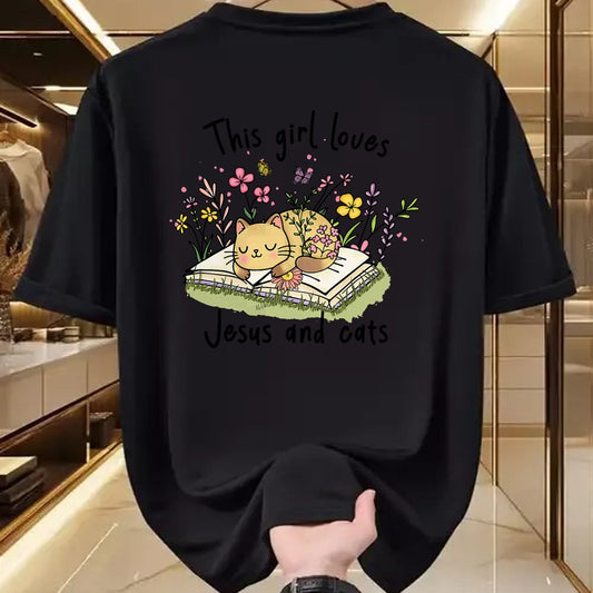 Cat Love Shirt, Funny Cat Lover Gift UnisexT-Shirt/Hoodie/Sweatshirt HLT00 - This Girl Loves Jesus and Cats Cute Christian T-Shirt (1)