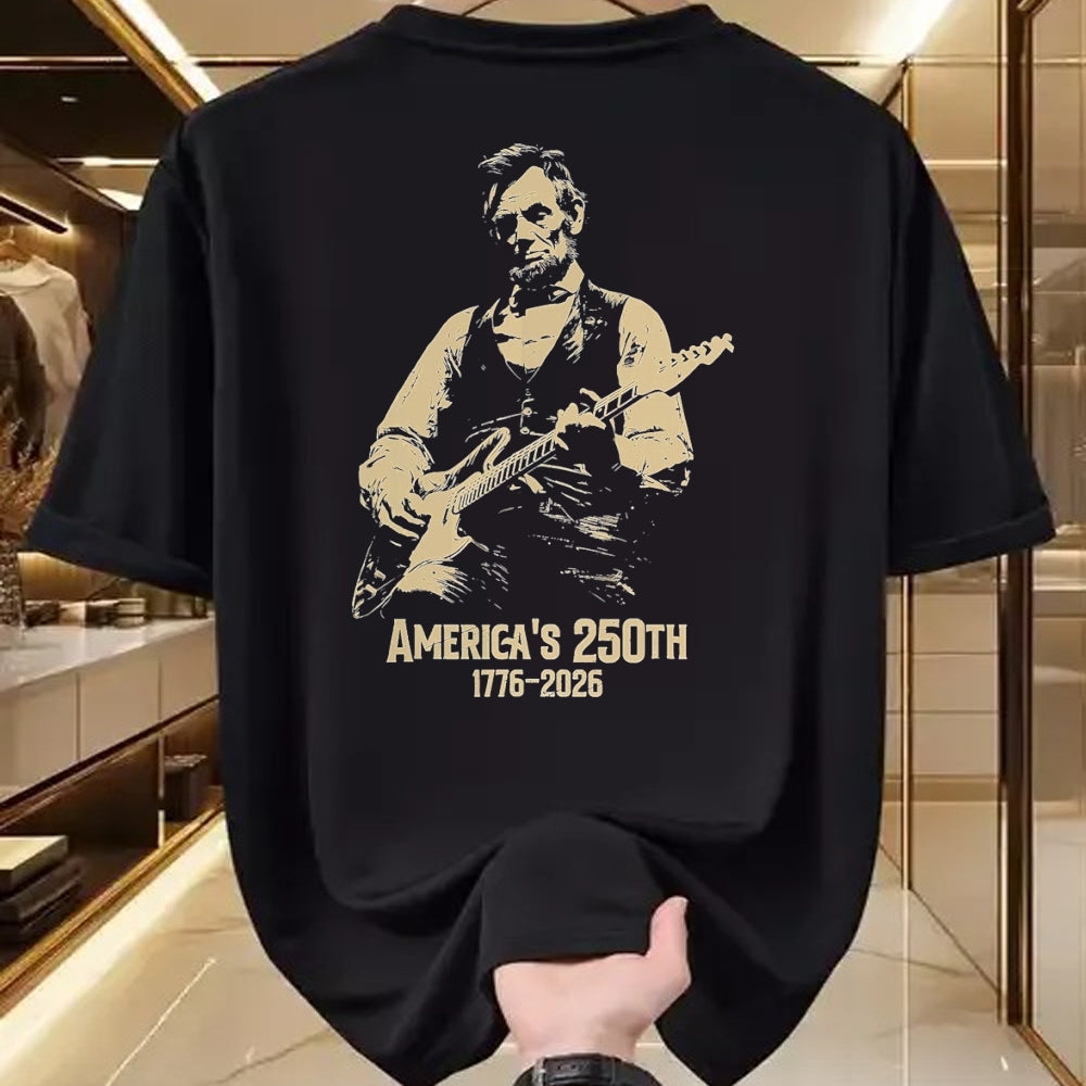 Guitar Lover Shirt, Funny Guitar UnisexT-Shirt/Hoodie/Sweatshirt HLT00 - Abraham Lincoln Playing Guitar 4th July 250th Anniversary T-Shirt, Men, Black, 3X-Large