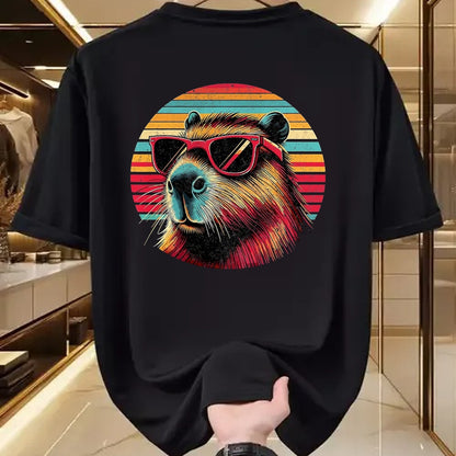 Cute Capybara Shirt, Funny Capybara Unisex T-Shirt/Hoodie/Sweatshirt HLT00 - Capybara Retro Sunglasses T-Shirt, Men, Black, 3X-Large