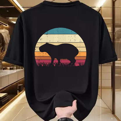 Cute Capybara Shirt, Funny Capybara Unisex T-Shirt/Hoodie/Sweatshirt HLT00 - Capybara Silhouette Sunset Retro Capy Rodent Men Women Kids T-Shirt