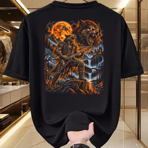 Guitar Lover Shirt, Funny Guitar UnisexT-Shirt/Hoodie/Sweatshirt HLT00 - Werewolf Howling Moon Men Women Playing Guitar Halloween T-Shirt