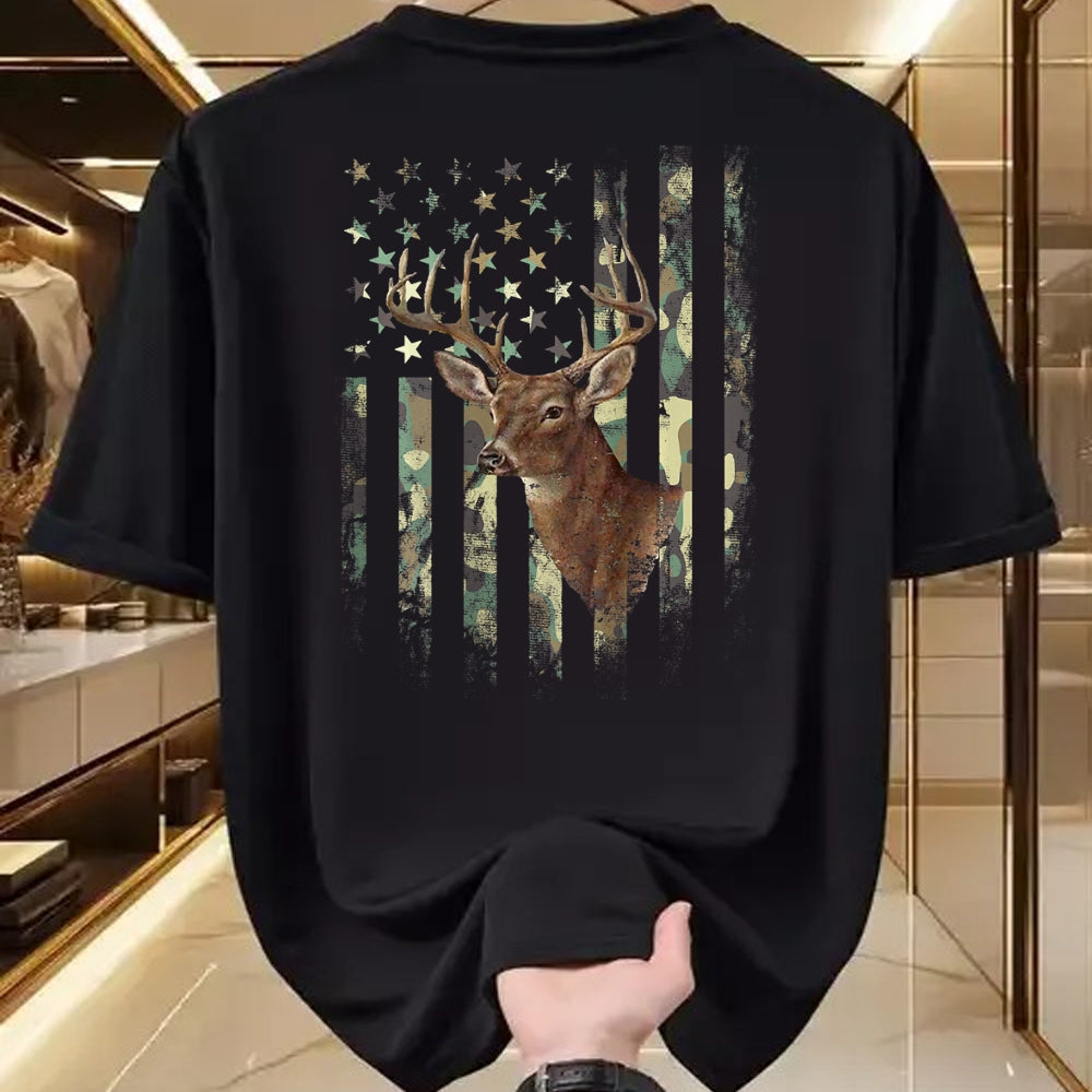 Funny Hunting Shirt, Gift For Hunting Lover Unisex T-Shirt/Hoodie/Sweatshirt HLT00 - American Flag Deer Hunting Camo T-Shirt