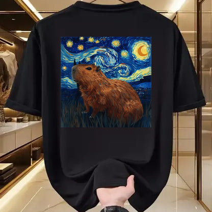 Cute Capybara Shirt, Funny Capybara Unisex T-Shirt/Hoodie/Sweatshirt HLT00 - Capybara Van Gogh Style Starry Night T-Shirt