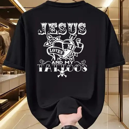 Christian Tee, Christian Faith Unisex T-Shirt/Hoodie/Sweatshirt HLT00 - Jesus Loves Me & My Tattoos Christian Jesus God Tattoo Lover T-Shirt