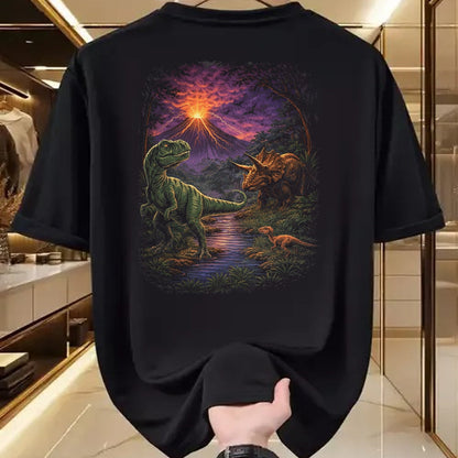 Best Dinosaur Lover Shirt, Funny Dinosaur UnisexT-Shirt/Hoodie/Sweatshirt HLT00 - Vintage Dinosaur 90s T Rex and Triceratops Volcano Nature T-Shirt, Men, Black, 3X-Large
