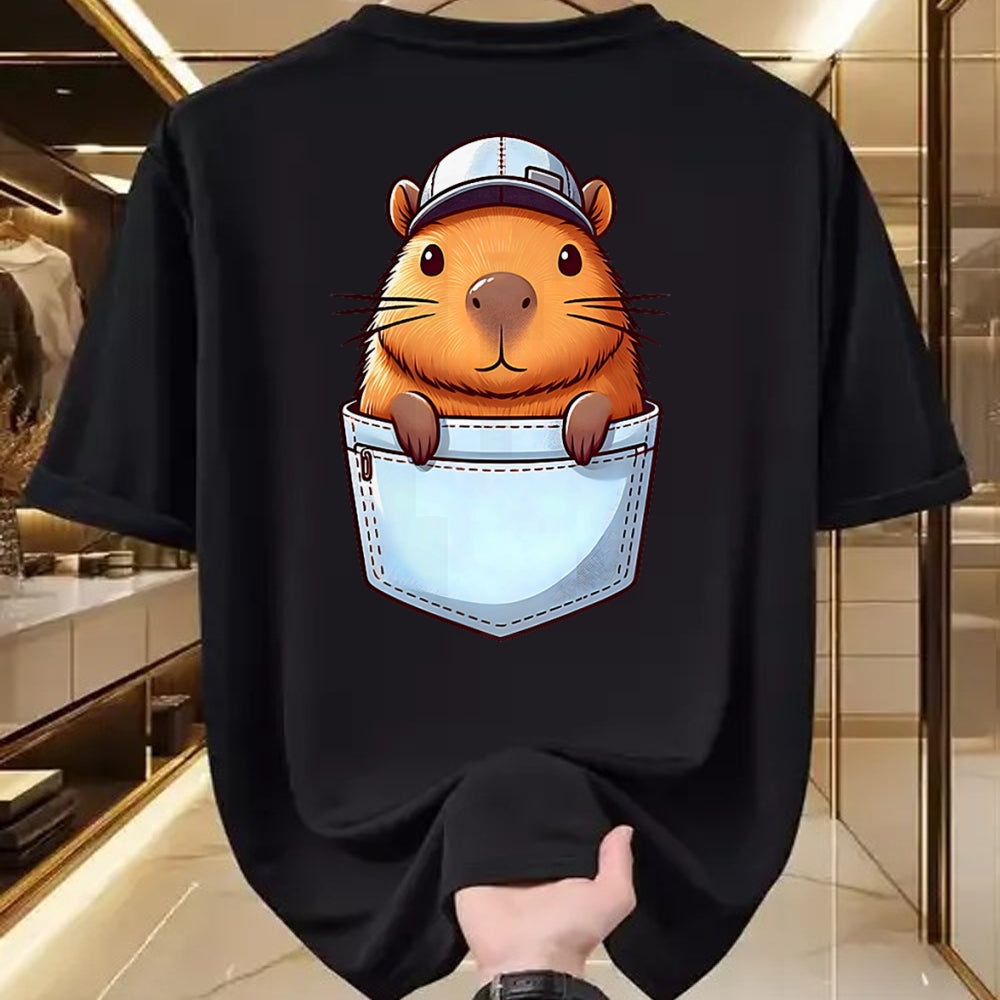 Cute Capybara Shirt, Funny Capybara Unisex T-Shirt/Hoodie/Sweatshirt HLT00 - Friendly Capybara in Pocket for Kids, Boys, Girls, Women Men T-Shirt