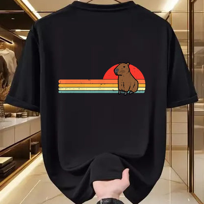 Cute Capybara Shirt, Funny Capybara UnisexT-Shirt/Hoodie/Sweatshirt HLT00 - Capybara Chest Sunset Retro Capy Rodent Men Women Kids Youth T-Shirt