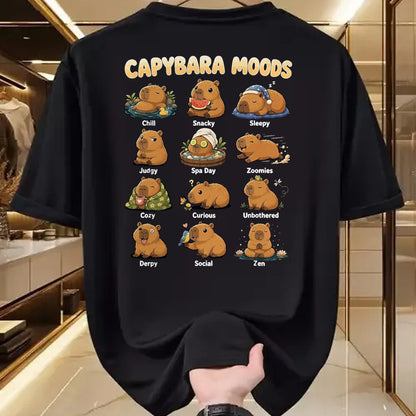 Cute Capybara Shirt, Funny Capybara Unisex T-Shirt/Hoodie/Sweatshirt HLT00 - Funny Capybara Moods Cute Chart Chill Zen Animal Art T-Shirt, Men, Black, 3X-Large