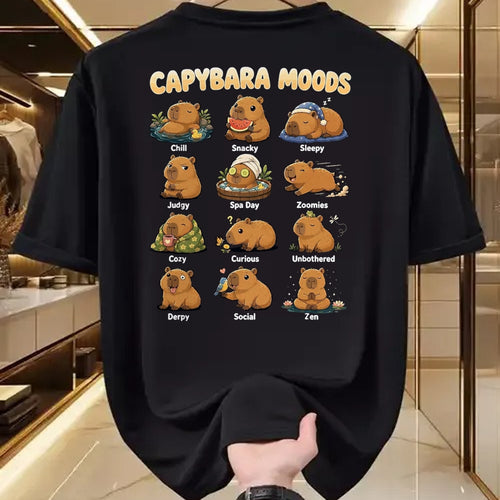 Cute Capybara Shirt, Funny Capybara Unisex T-Shirt/Hoodie/Sweatshirt HLT00 - Funny Capybara Moods Cute Chart Chill Zen Animal Art T-Shirt, Men, Black, 3X-Large