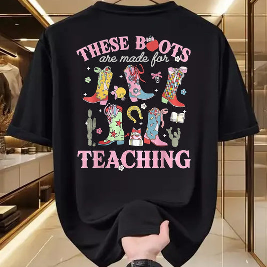 Best Student Shirt, Funny Back To School UnisexT-Shirt/Hoodie/Sweatshirt HLT00 - These Boots are Made for Teaching Teacher Back to School T-Shirt, Women, Olive Green, Medium