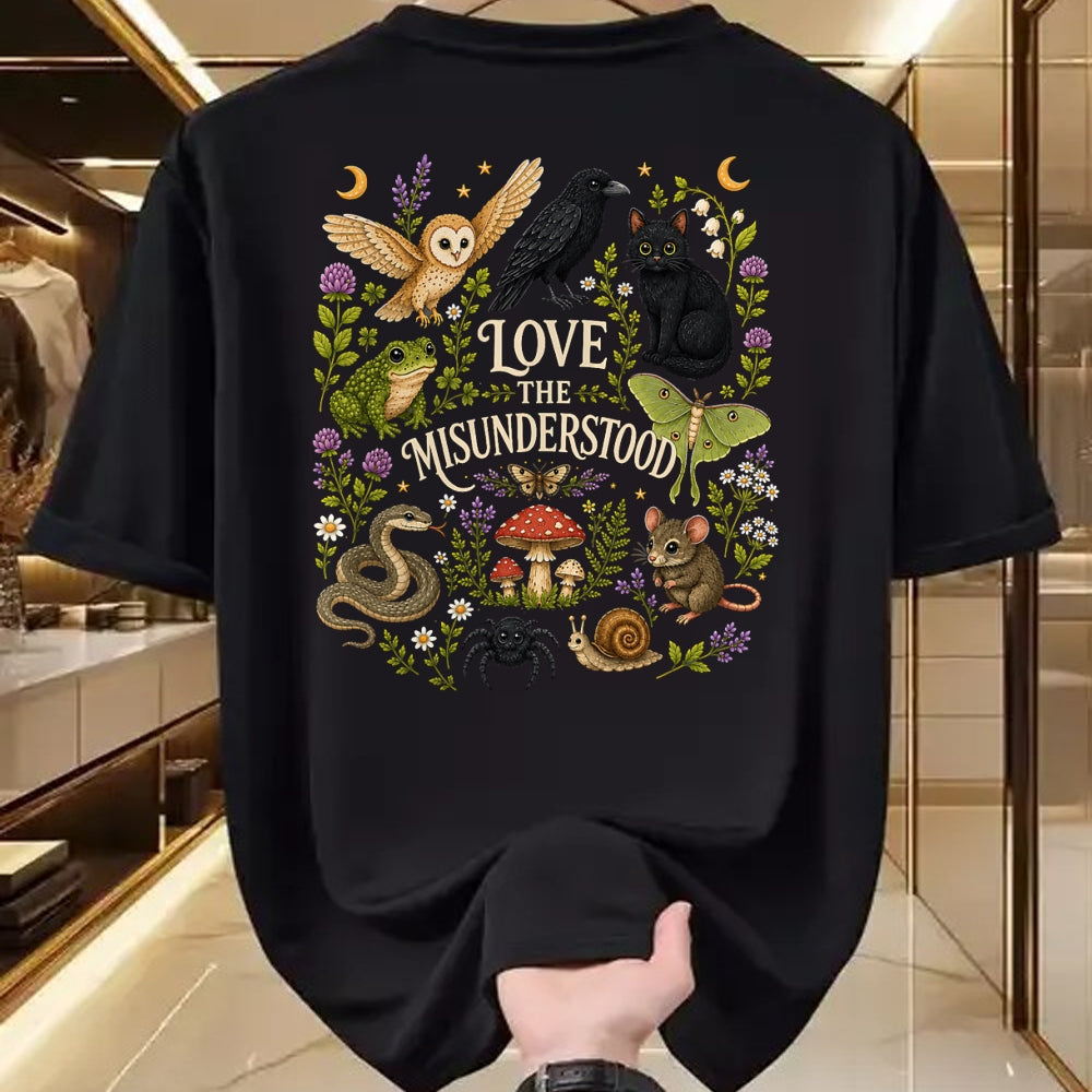 Cat Love Shirt, Funny Cat Lover Gift UnisexT-Shirt/Hoodie/Sweatshirt HLT00 - Love The Misunderstood Bat Raven Cat Snake Spider Moth Frog T-Shirt (1)