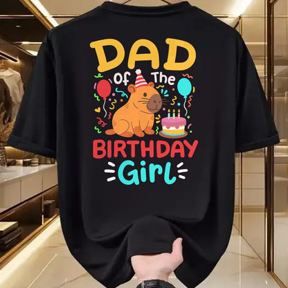 Cute Capybara Shirt, Funny Capybara Unisex T-Shirt/Hoodie/Sweatshirt HLT00 - Dad of The Birthday Girl Kids Cute Capybara Bday Family T-Shirt