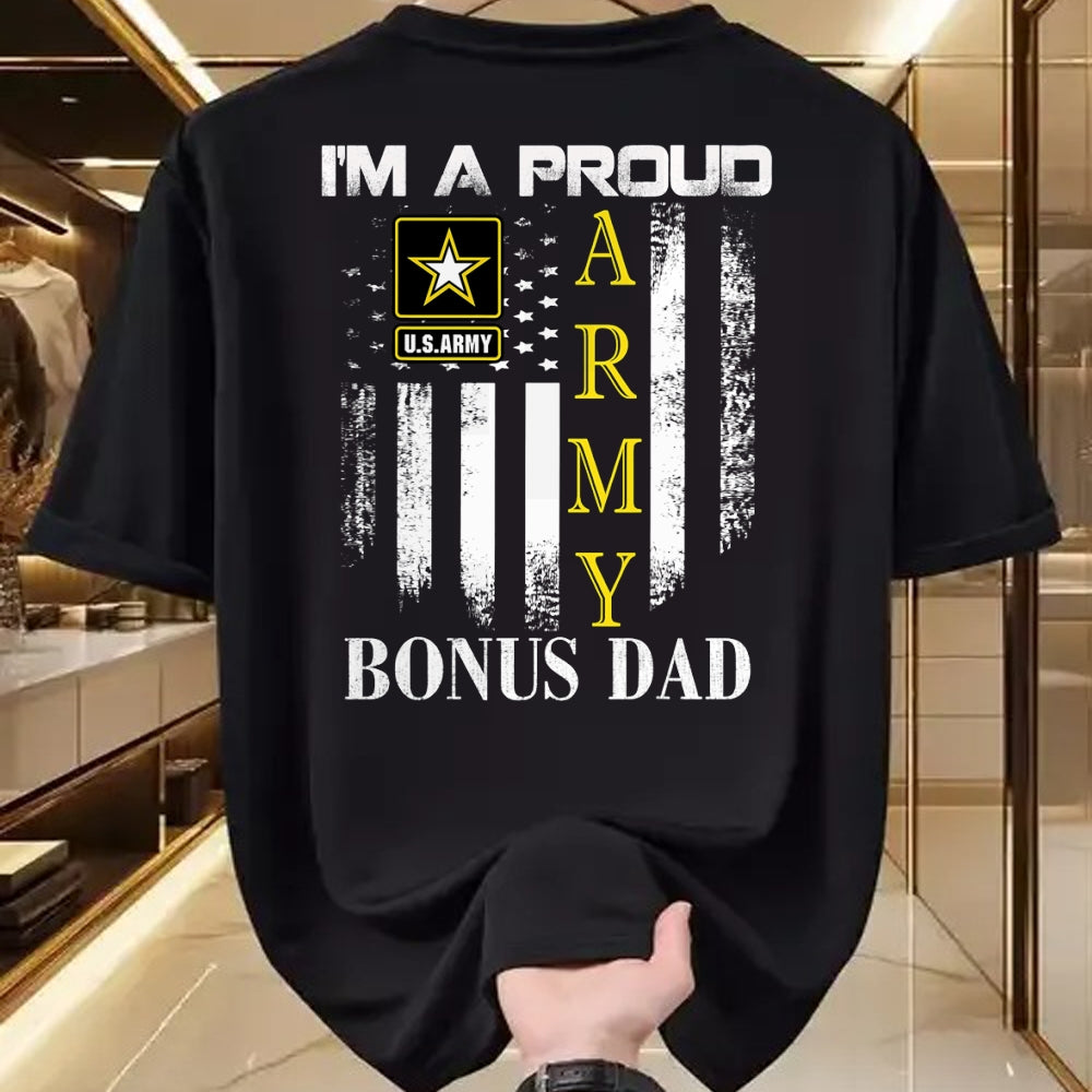 Gift for Dad Shirt, Funny Dad Unisex T-Shirt/Hoodie/Sweatshirt HLT00 – Vintage I_m A Proud Army Bonus Dad With American Flag Gift T-Shirt