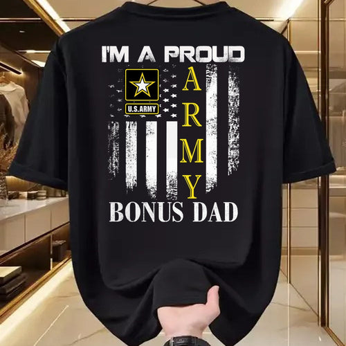 Gift for Dad Shirt, Funny Dad Unisex T-Shirt/Hoodie/Sweatshirt HLT00 – Vintage I_m A Proud Army Bonus Dad With American Flag Gift T-Shirt