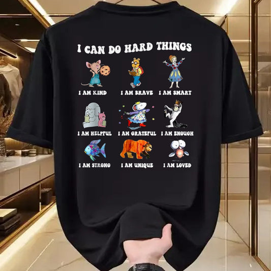 Best Student Shirt, Funny Back To School UnisexT-Shirt/Hoodie/Sweatshirt HLT00 - Read Book Characters I Can Do Hard Things Back to School T-Shirt, Women, Black, Small