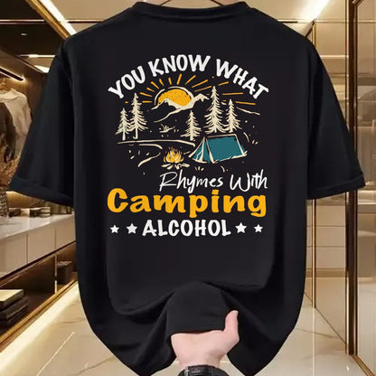 Funny Camping Shirt, Gift For Camping Lover Unisex T-Shirt/Hoodie/Sweatshirt HLT00 - You Know What Rhymes with Camping Alcohol Hiking Adventure T-Shirt, Men, Black, Medium