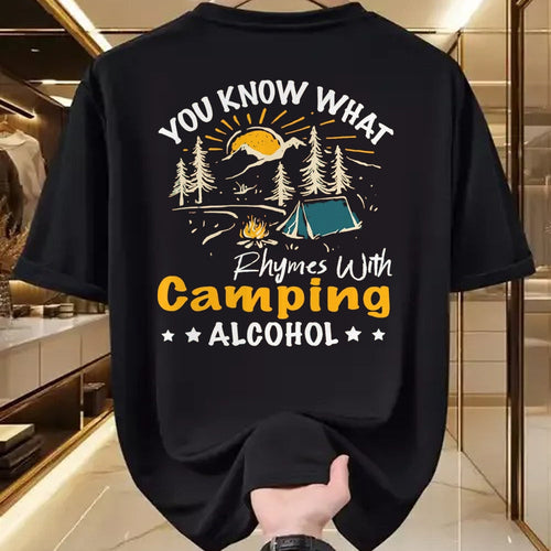 Funny Camping Shirt, Gift For Camping Lover Unisex T-Shirt/Hoodie/Sweatshirt HLT00 - You Know What Rhymes with Camping Alcohol Hiking Adventure T-Shirt, Men, Black, Medium