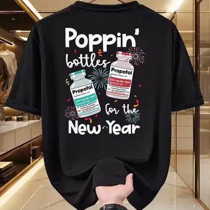 Funny Nurse Shirt, Nurse Unisex T-Shirt/Hoodie/Sweatshirt HLT00 - ICU Nurses New Year Eve Outfits Poppin Bottles PICU ER Nurse T-Shirt