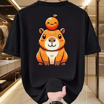 Cute Capybara Shirt, Funny Capybara Unisex T-Shirt/Hoodie/Sweatshirt HLT00 - Kawaii Capybara Orange Long Sleeve T-Shirt