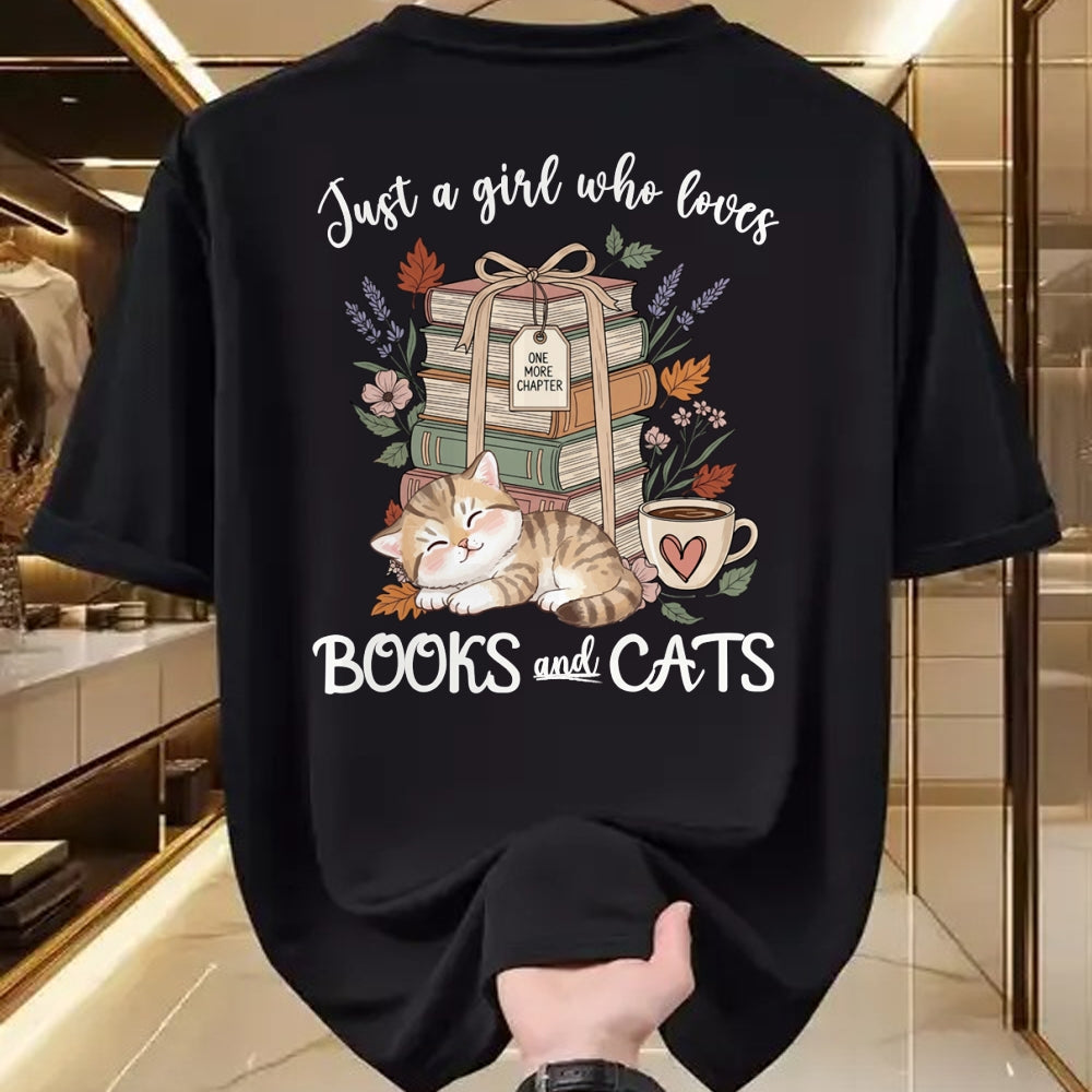 Cat Love Shirt, Funny Cat Lover Gift UnisexT-Shirt/Hoodie/Sweatshirt HLT00 - Pretty Just a Girl Who Loves Books and Cats Cat Lover Long Sleeve T-Shirt (1)