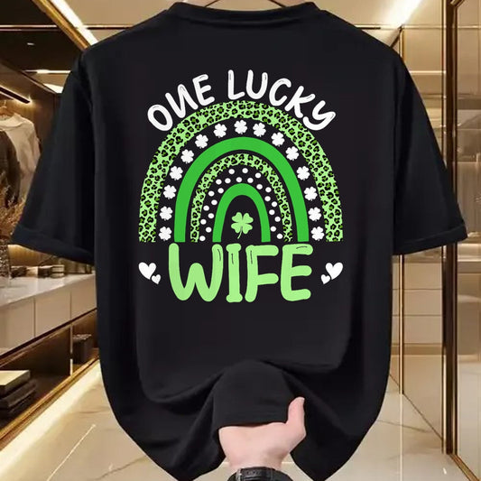 Best Wife Shirt, Wife and Husband Unisex T-Shirt/Hoodie/Sweatshirt HLT00 - Gift for wife T shirt, lucky wife   Womens One Lucky Wife Leopard Rainbow Clover St Patricks Day Tan