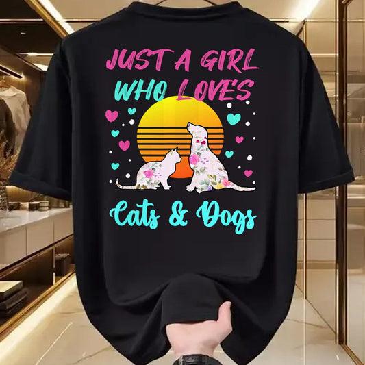 Cat Love Shirt, Funny Cat Lover Gift UnisexT-Shirt/Hoodie/Sweatshirt HLT00 - Just a Girl who Loves Cats and Dogs T-Shirt for Women T-Shirt