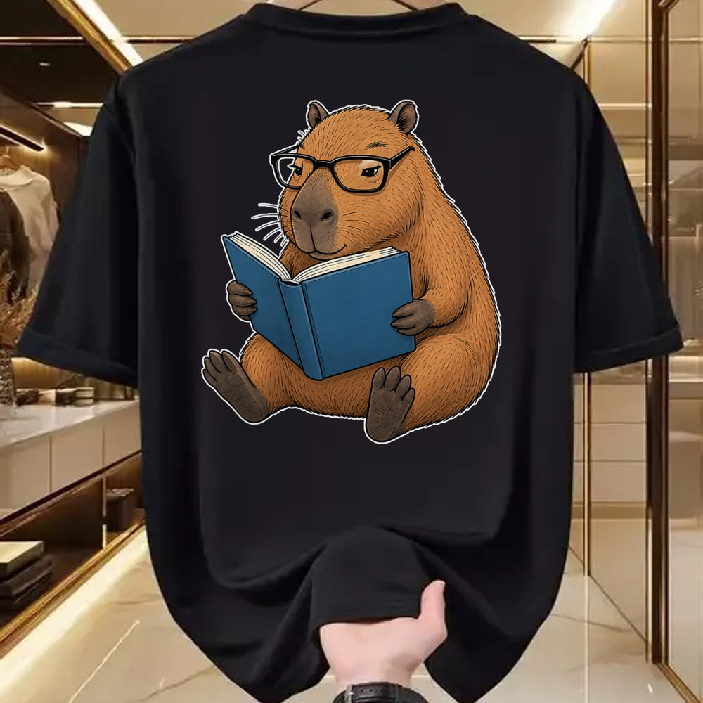 Cute Capybara Shirt, Funny Capybara UnisexT-Shirt/Hoodie/Sweatshirt HLT00 - Capybara Bookworm Reading Book Funny Graphic T-Shirt