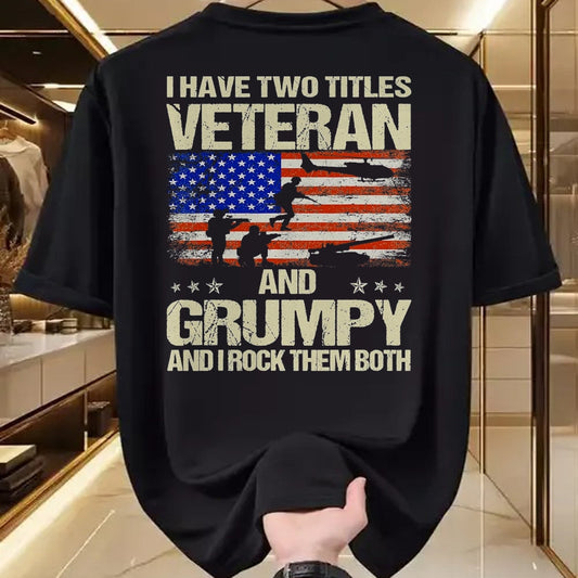 Proud Veteran Shirt, Funny Veteran UnisexT-Shirt/Hoodie/Sweatshirt HLT00 - I Have Two Titles Veteran and Grumpy Funny Dad Papa Grandpa T-Shirt, Men, Black, 3X-Large