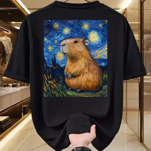 Cute Capybara Shirt, Funny Capybara Unisex T-Shirt/Hoodie/Sweatshirt HLT00 - Capybara Van Gogh Style Starry Night Funny Graphic T-Shirt