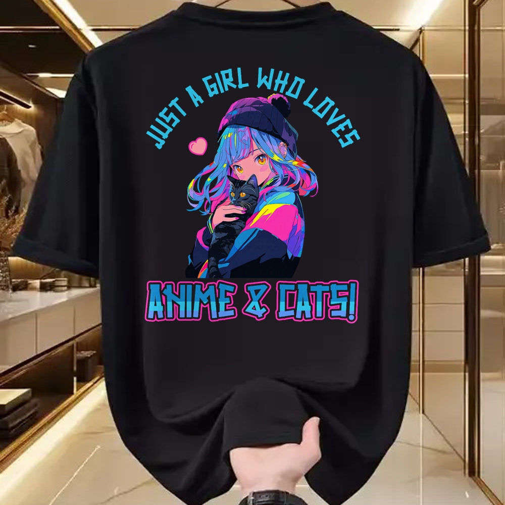 Cat Love Shirt, Funny Cat Lover Gift UnisexT-Shirt/Hoodie/Sweatshirt HLT00 - Just a Girl who loves Anime and Cats Manga Anime Lover T-Shirt