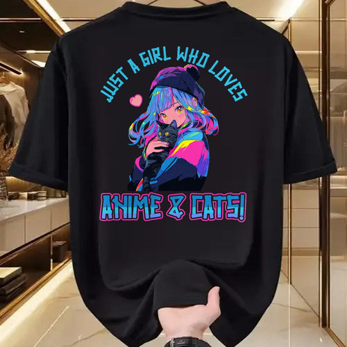 Cat Love Shirt, Funny Cat Lover Gift UnisexT-Shirt/Hoodie/Sweatshirt HLT00 - Just a Girl who loves Anime and Cats Manga Anime Lover T-Shirt