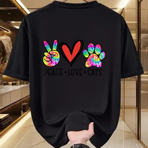 Cat Love Shirt, Funny Cat Lover Gift UnisexT-Shirt/Hoodie/Sweatshirt HLT00 - Peace Love Cats Paws Tie Dye Rainbow Animal Rescue Womens T-Shirt