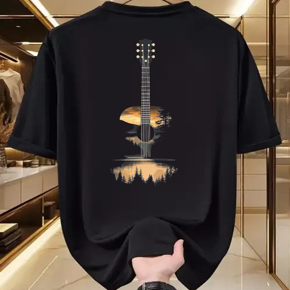 Guitar Lover Shirt, Funny Guitar UnisexT-Shirt/Hoodie/Sweatshirt HLT00 - Sunset Acoustic Guitar Scenic Nature Art T-Shirt, Men, Black, 3X-Large (1)