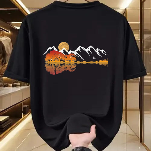 Guitar Lover Shirt, Funny Guitar UnisexT-Shirt/Hoodie/Sweatshirt HLT00 - Guitar Lake Mountain Reflections Shadow Love Guitar Musician T-Shirt, Men, Heather Blue, X-Large