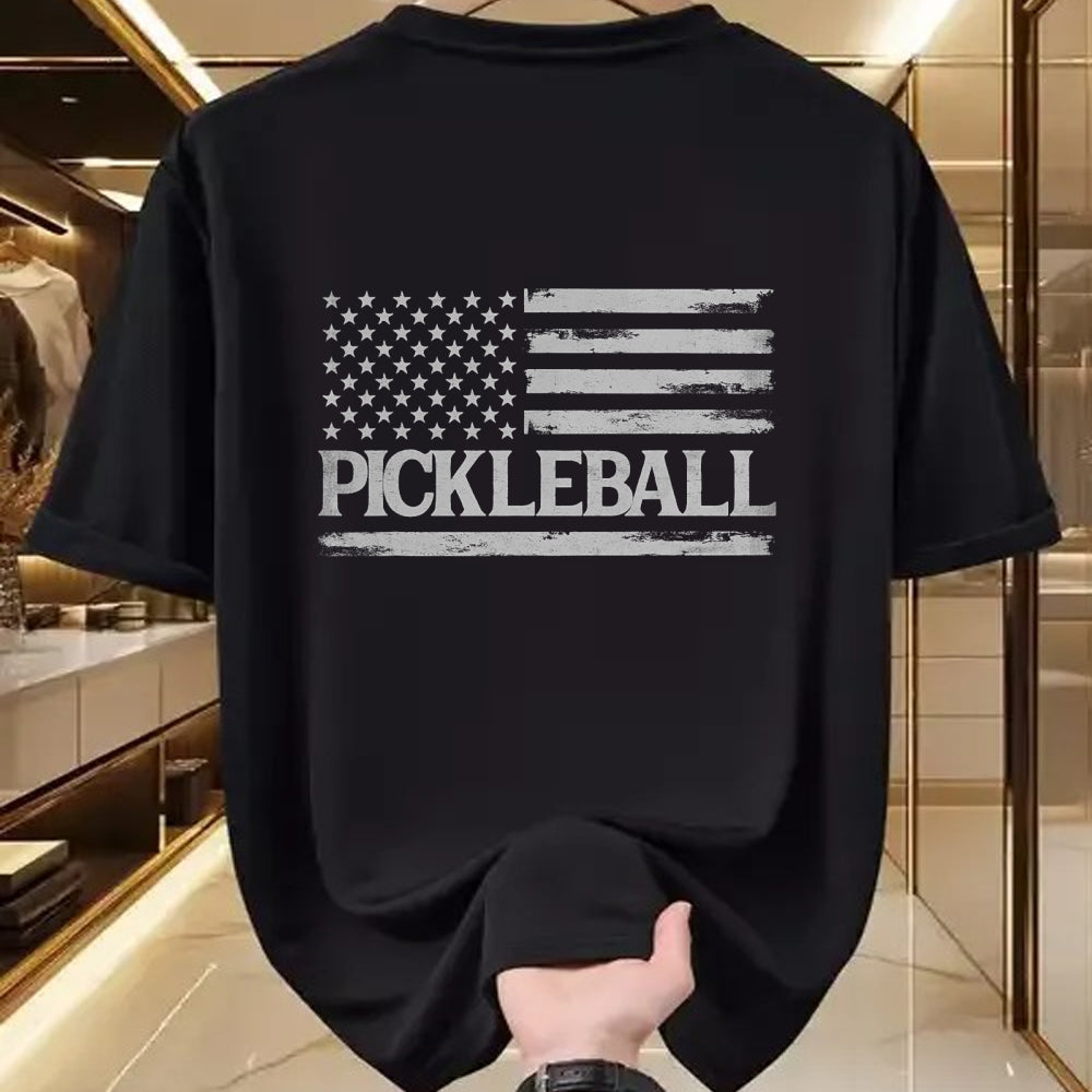 Funny Pickleball Shirt, Pickleball Lover Unisex T-Shirt/Hoodie/Sweatshirt HLT00 - Pickleball Grey Vintage USA Flag Player Coach T-Shirt