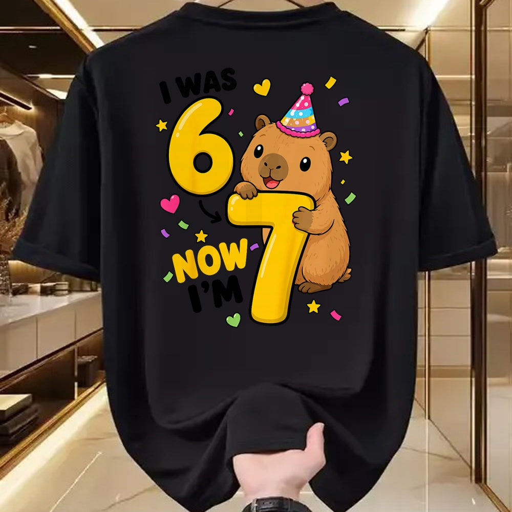 Cute Capybara Shirt, Funny Capybara Unisex T-Shirt/Hoodie/Sweatshirt HLT00 - I was 6 Now Im 7 Capybara 7th Birthday Party Cute 67 T-Shirt